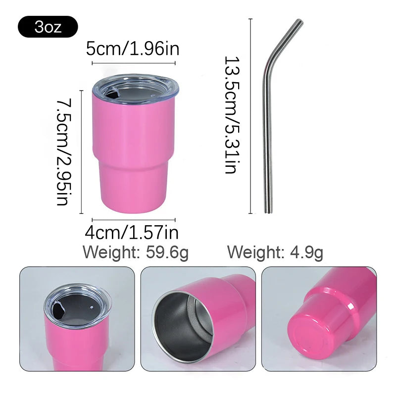 MIni 3 Oz Tumbler Vacuum Wine Whiskey Insulated Cup Stainless Steel Coffee Cup With Straw Champagne Party Gift Cup