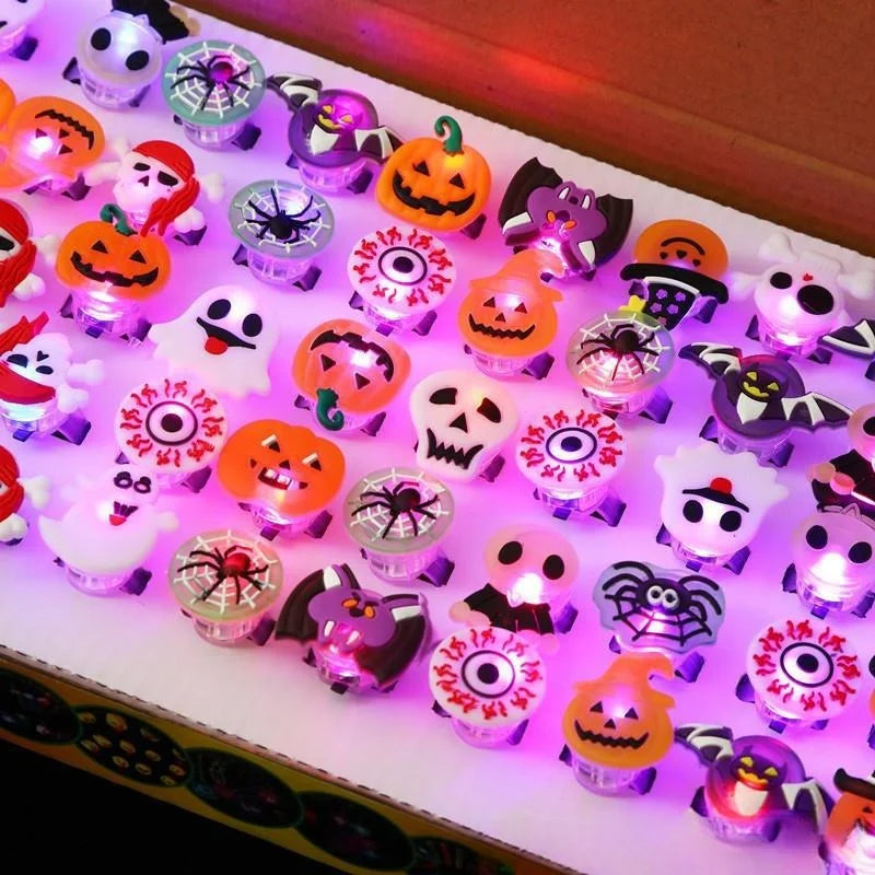 10/50Pcs Luminous Rings for Halloween Children Finger Rings Toys Creative Pumpkin Ghost Skull LED Lights Jewelry Party Gifts