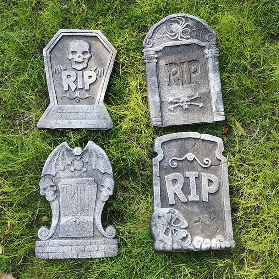 Halloween Home Decorations Graveyard Tombstone Cemetery 4 Different Signs Horror Atmosphere Mini Tombstones Skulls Accessories