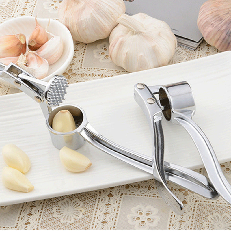 Stainless Steel Garlic Press & Mincer - Handheld Kitchen Tool for Crushing Garlic & Ginger, Multifunction Squeezer & Masher