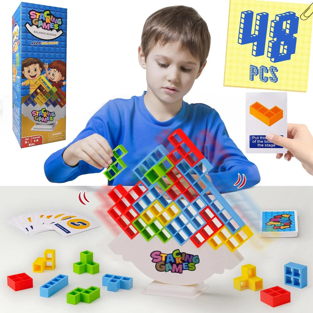 48 Blocks Stacking Brick Toy - Perfect Holiday Gift for Kids: Tetra Tower Game, Balance & Fun!