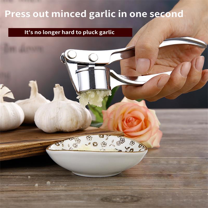 Stainless Steel Garlic Press & Mincer - Handheld Kitchen Tool for Crushing Garlic & Ginger, Multifunction Squeezer & Masher